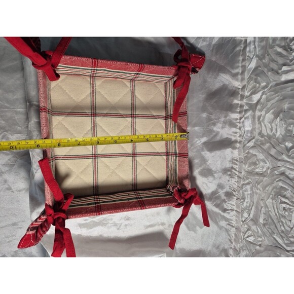 Park Designs Fabric Basket Or Liner Red/Green/Cream Plaid 8 x 8 - Picture 10 of 11